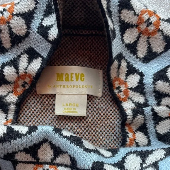 Anthropologie Geometric Floral Turtleneck Sweater - Black, White, and Orange - Picture 2 of 4